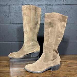 ANA Women’s Tall Riding Boots Brown Suede Low Heel Women’s 8